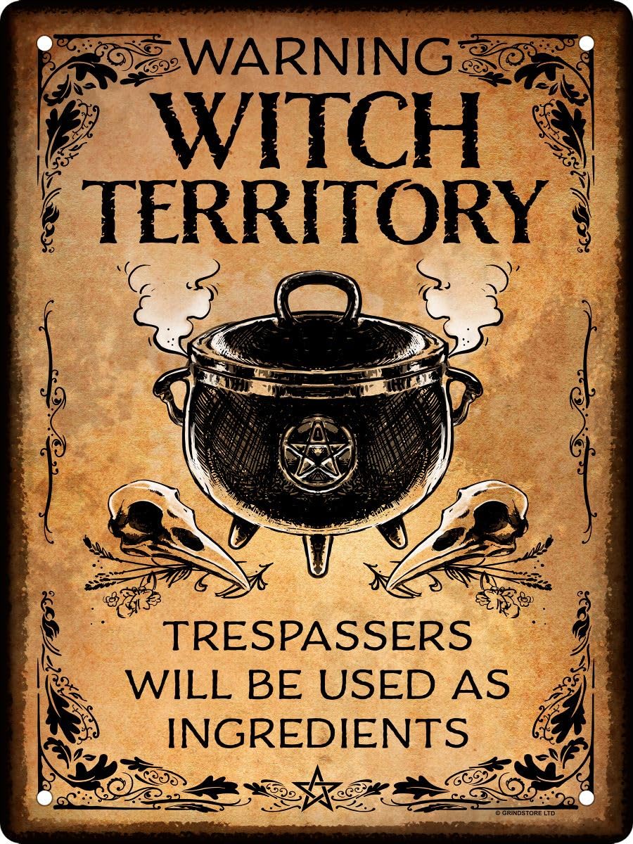 Grindstore Nc Warning Witch Territory Mini Tin Sign Metal