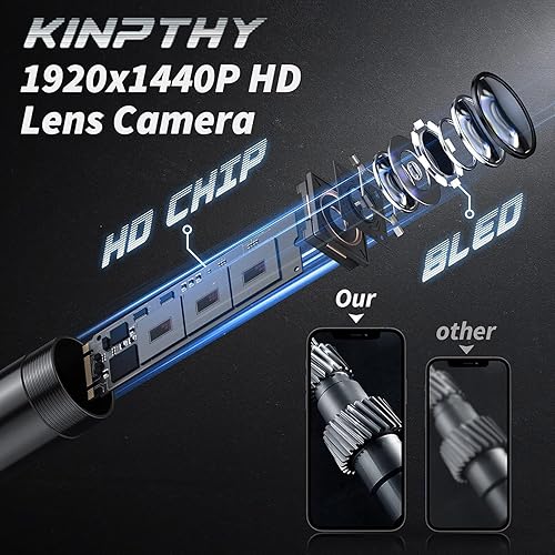 Miniatura 16 de Cámara endoscopio con luz, herramientas de boroscopio HD 1920P con 8 luces LED ajustables, endoscopio con cámara de serpiente semirrígida