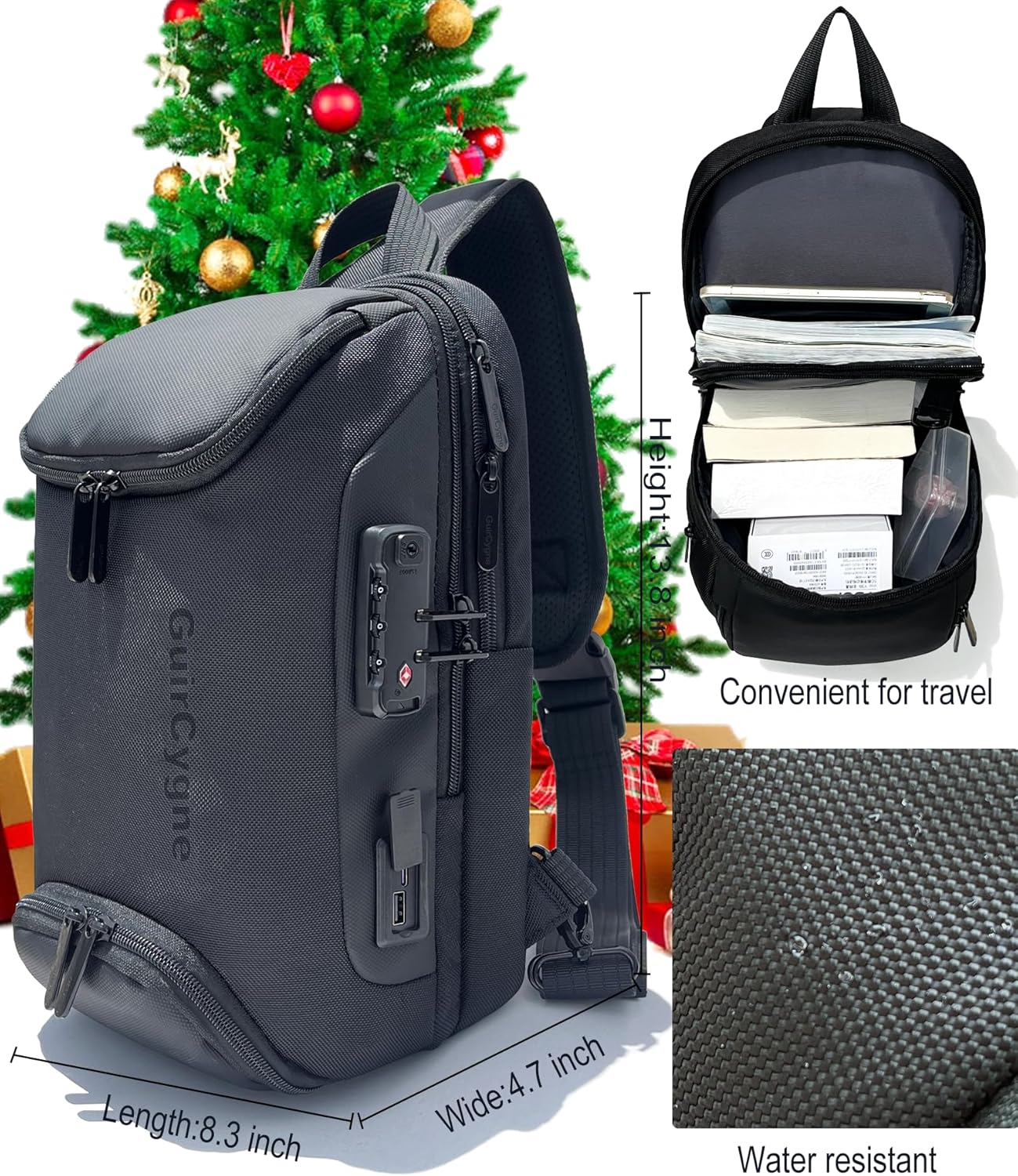 Sling Backpack for Men with TSA Lock - Birthday Gifts for Him Business Travel Anti-Theft Multi-Compartment Shoulder Bag with USB Charging Port for Commuters and Travelers