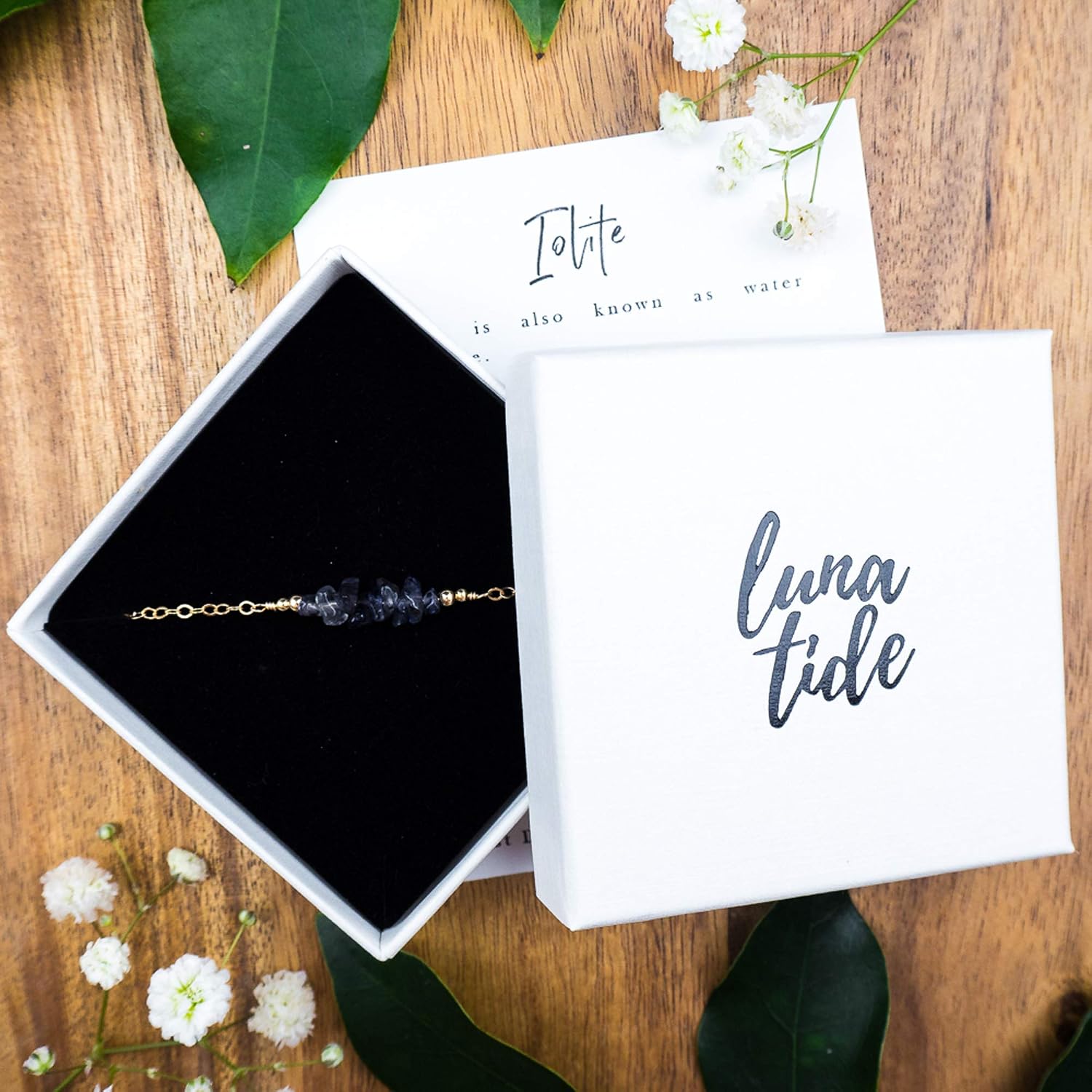 Luna Tide Iolite Chip Bead Bar Necklace in 14k Gold Fill