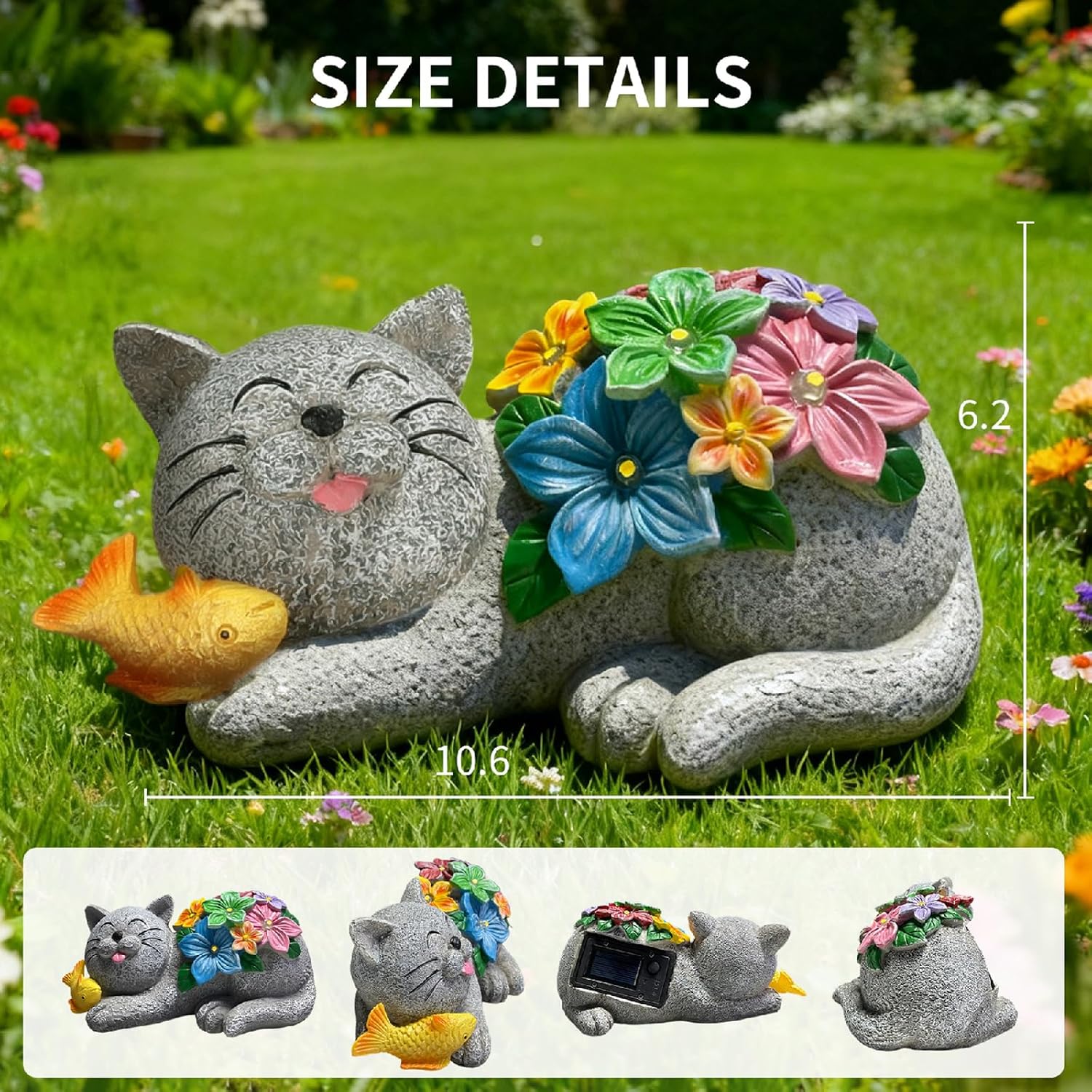 Solar Cat Garden Statue with 6 LED Lights-Outdoor Decorative Cat Figurine Lighting for Patio,Yard,Lawn-Waterproof Animal Statue,Unique Home Garden Decor Unique Housewarming Gifts - Image 3