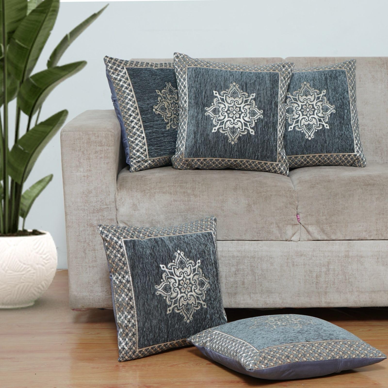 Cushion Covers 250 TC , 16X16 Inch Set Of 5 - Elevate Your Home In Style! (Grey, Chenille(Flowerbox)) (B0CVC4F5HK) Amazon Price History, Amazon Price Tracker