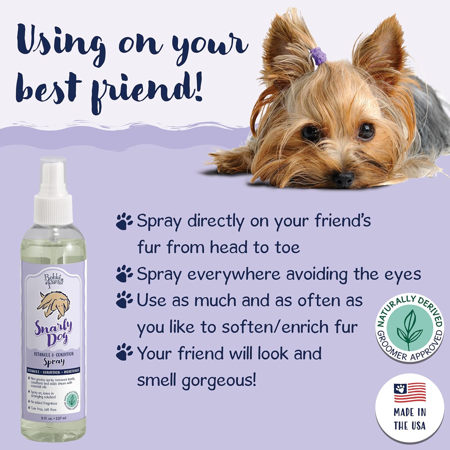 Bobbi Panter Detangling Dog Spray (Case of 12), Paraben-Free, Salt-Free, Tear-Free, 8 oz Spray for Wet or Dry Fur, Enriched with Macadamia Nut Oil, Wheat Protein, and Coat Softening Formula
