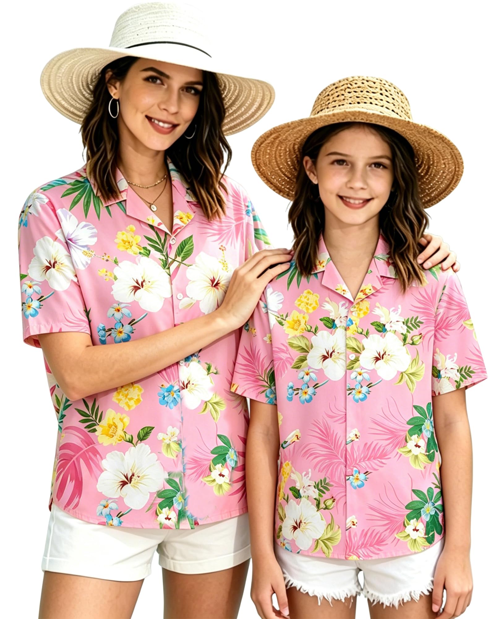 SANGTREE Girl's &amp; Women's Hawaiian Shirts Button Down Short Sleeve Shirts