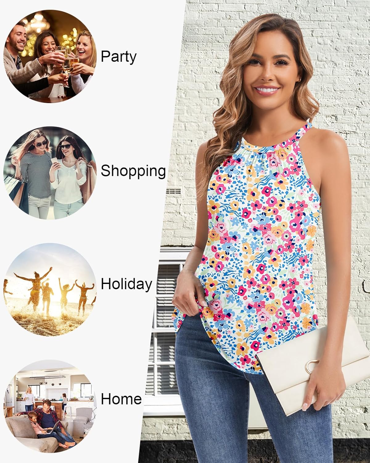 WOWENY Women Halter Tank Tops with Built in Bra Flowy Camisole Top Loose Fit Sleeveless Summer Shirt Top - Image 6