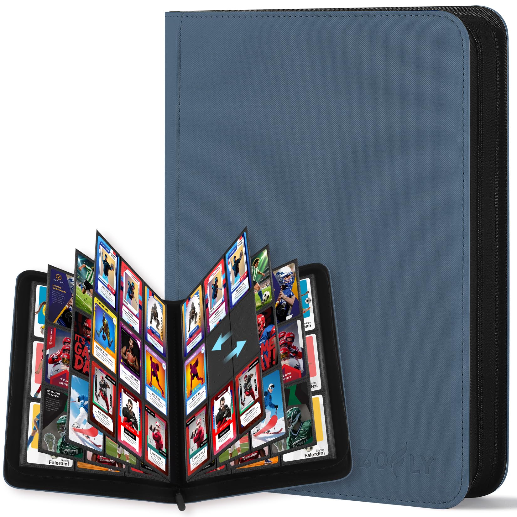 Card Binder 9 Pocket, Premium Zip Trading Card Binder, 540 Double Sided Pocket PU Collection Binder, Side-Loading Collector Album, Card Folder for MTG, TCG, Sports Cards, Navy Blue