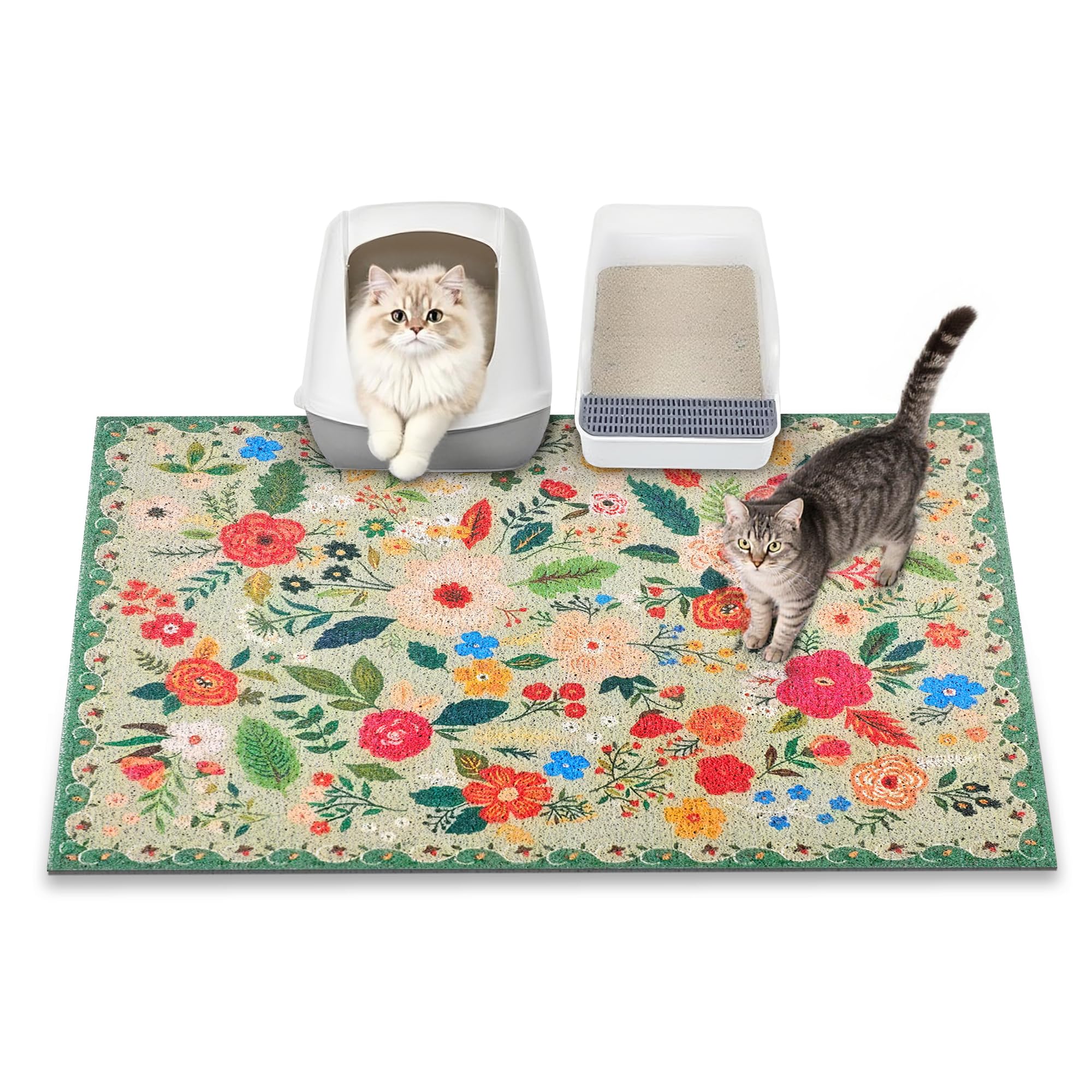 YOSEPATI Cat Litter Mat, 89 x 58cm litter box mat, Upgrade Non-Slip kitty litter mat, Traps 100% Litter, Soft on Kitty Paws, Easy Clean for Scatter Control, Bohe cat food mat, Urine Waterproof — image 1