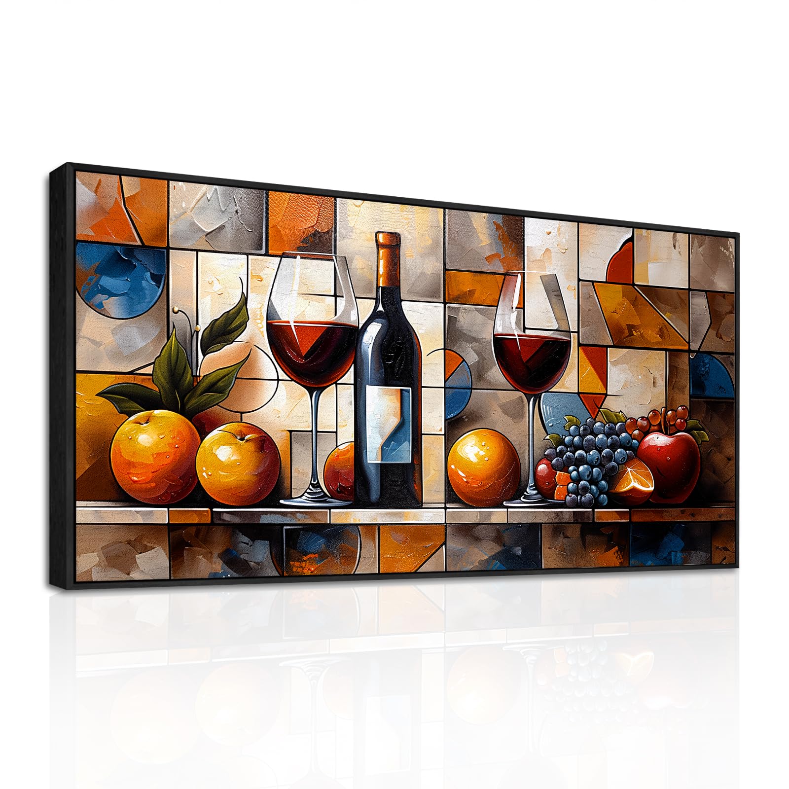 SERIMINO Canvas Wall Art, Vintage Kitchen Framed Painting, Large Modern Geometric Pictures, Aesthetic Red Wine Wall Decorations for Bedroom Gallery Living Room Office Garden Hallway Stairs 20"x40"