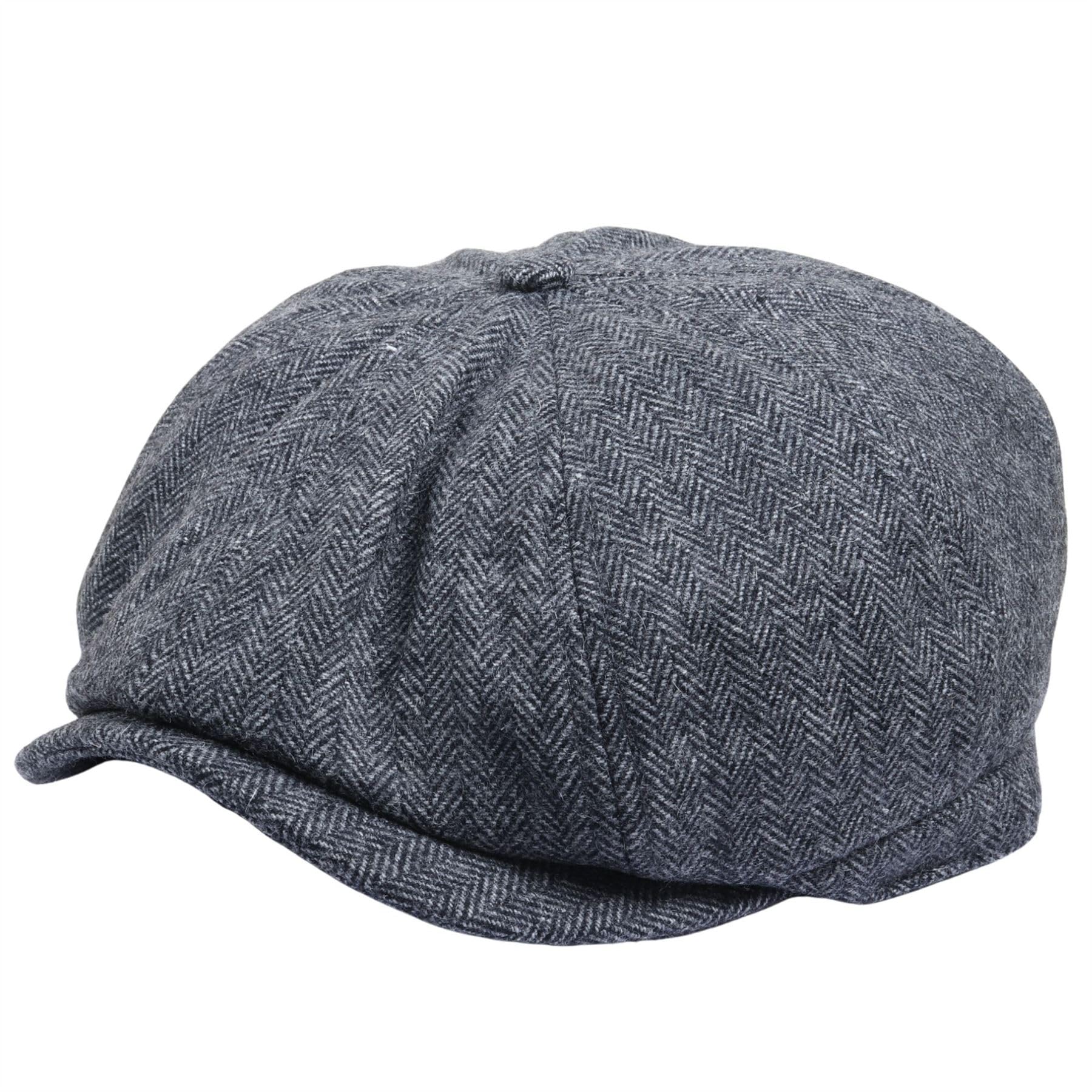 Truclothing Men's Grey Herringbone Newsboy Hat Classic Wool Blend Flat Cap - One Size