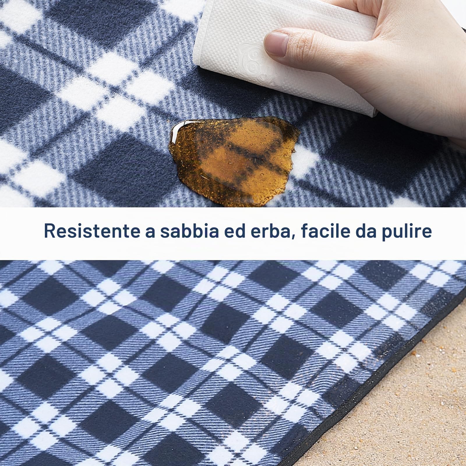 Coperta da Picnic Impermeabile Antisabbia 200x200cm Portatile Pieghevole con Tracolla