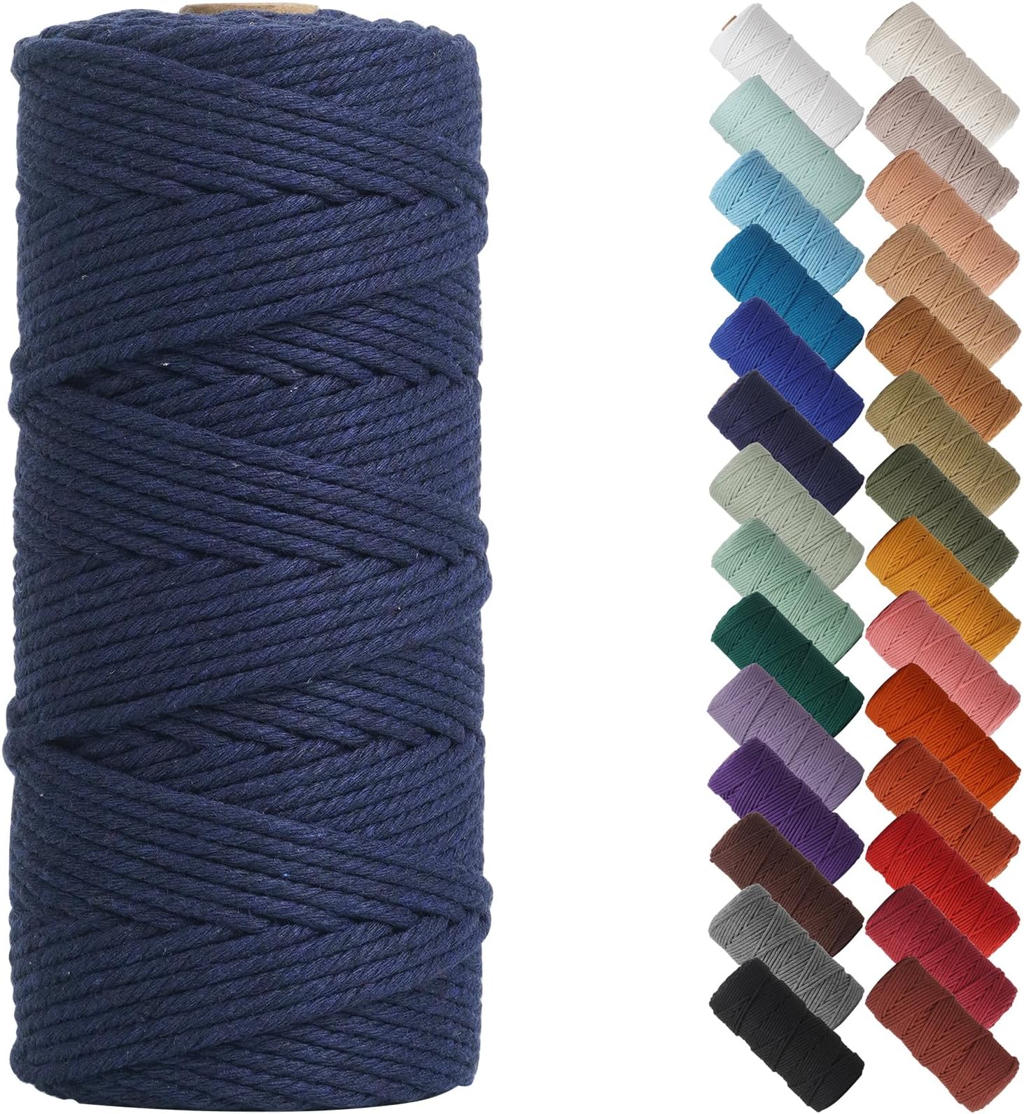 NOANTA Dark Blue Macrame Cord 3mm x 109yards, Colored Macrame Rope, Cotton Rope Macrame Yarn, Colorful Cotton Craft Cord for Wall Hanging, Plant Hangers, Crafts, Knitting