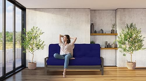 Royal Sleep Products by The Futon Factory - Colchón de futón de espuma de 6 pulgadas, funda azul sólido, tamaño matrimonial, espumas certificadas