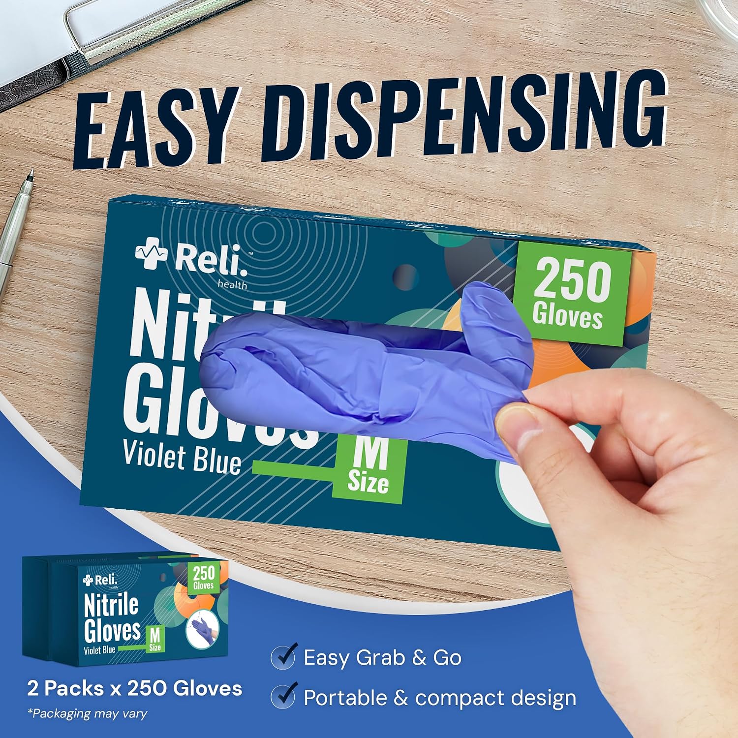 Reli. Nitrile Gloves, Medium | Disposable Gloves (500 Pack, Bulk) | Powder Free, Latex Free, Food Safe | Single-Use | Premium Nitrile Rubber for Cleaning, Automotive, Salon | Violet Blue/Iris Blue
