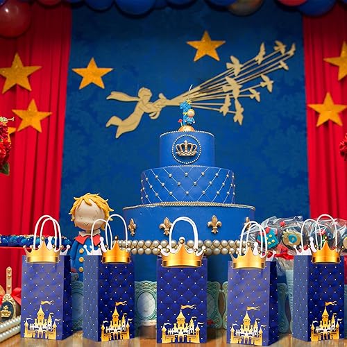 Miniatura 7 de Paquete de 16 bolsas de regalos de fiesta de príncipe, bolsas de regalo de corona con purpurina de príncipe con asas, papel kraft para regalo de