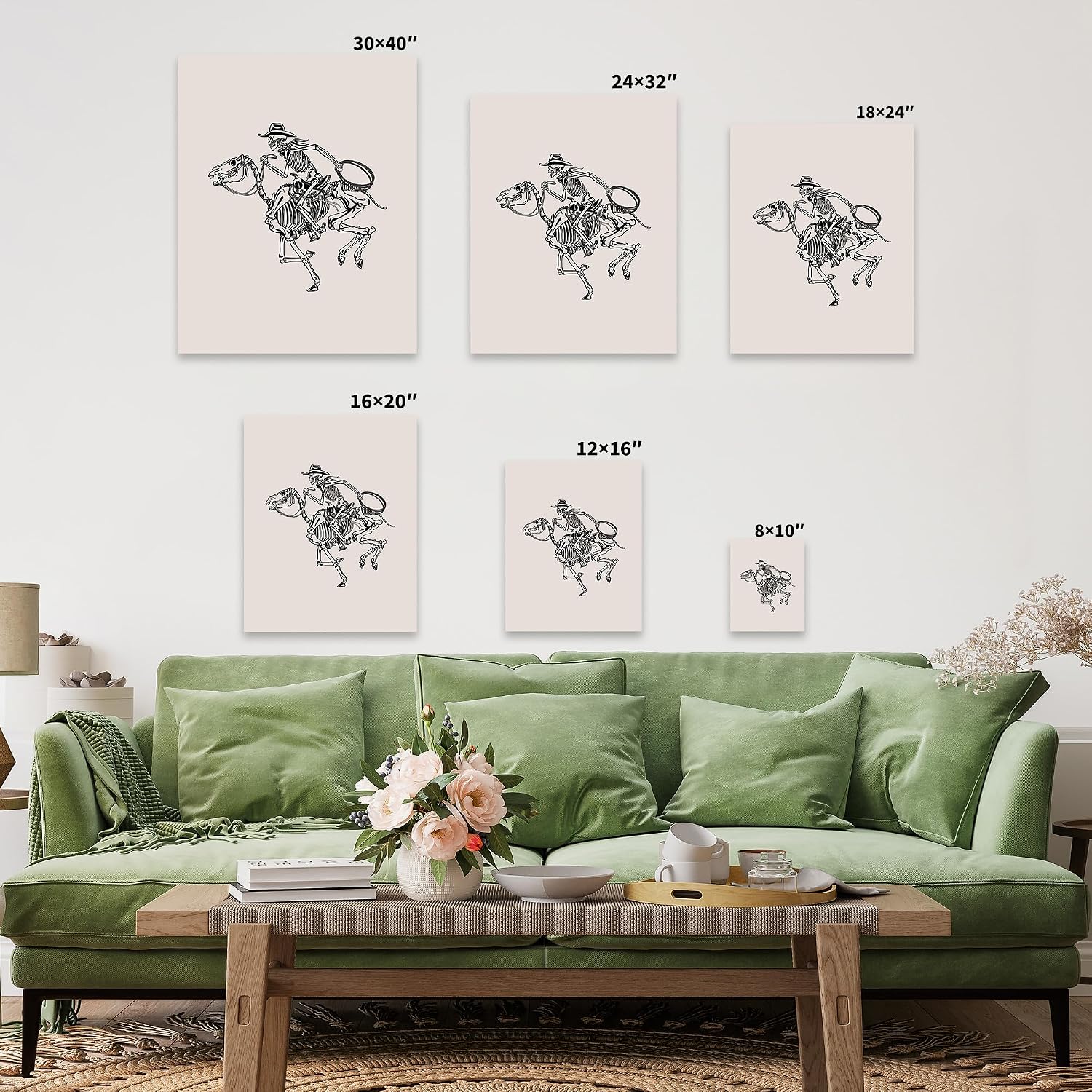 Poster Master Skeleton Cowboy Canvas - Retro Skeleton Horse Print - Rodeo Art - Wild West Art - Gift for Him & Her - Great Decor for Dorm, Office or Living Room - 8x10 STRETCHED Canvas