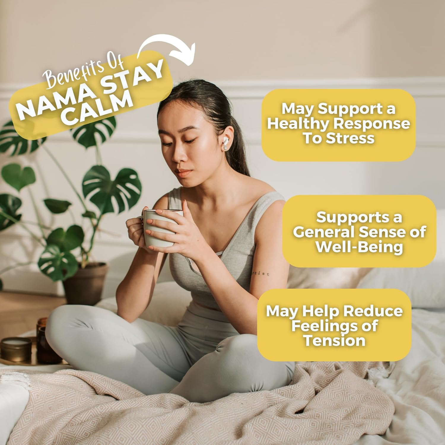 Relax and Calm Down Loose Leaf Tea w/ Ashwagandha, Chamomile, Lemon Balm | Organic Herbal Tea | 2 oz (57 gram) | Decaf, Vegan, Healthy, ZERO Caffeine, Organic, Herbs, No Natural or Artificial Flavors, Resealable Bag | Nama Stay Calm by Get Green, Human