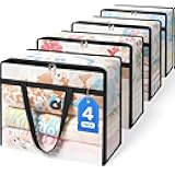 BlissTotes 4 Pack Clear Clothes Storage Bags, Moving Bags, Foldable Blanket Storage Under Bed Storage Containers with Sturdy Zipper and Handle for Clothing, Comforter, Bedding, Sheet (40L)