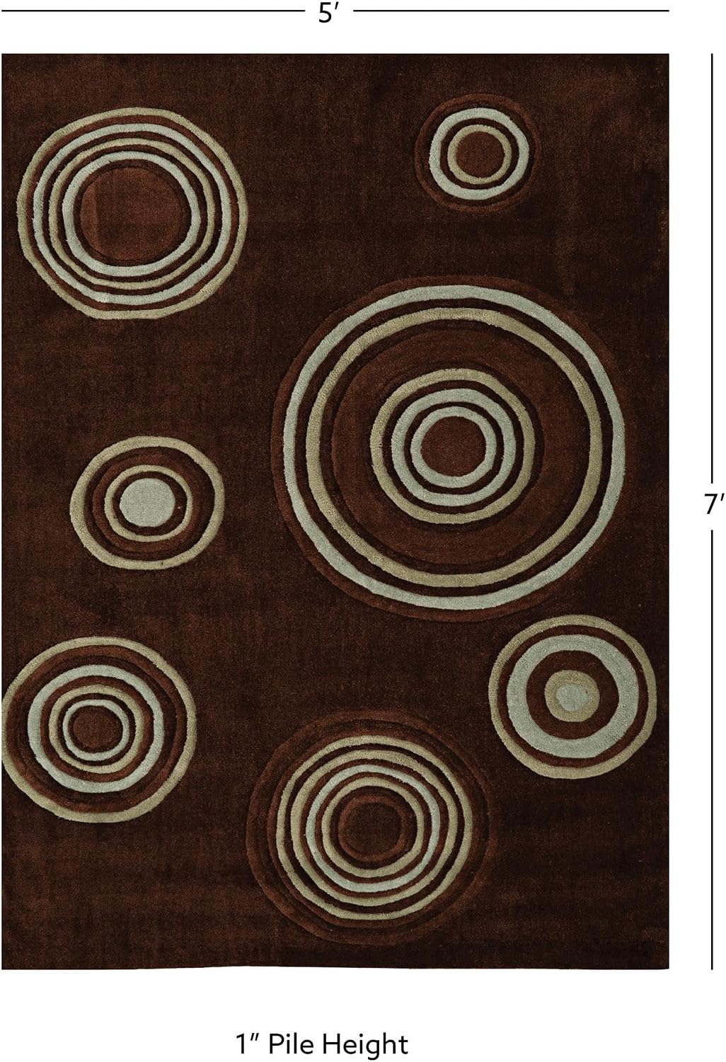 Linon RUG-TARD1057 Trio Collection & Spa Blue Chocolate, 5 x 7
