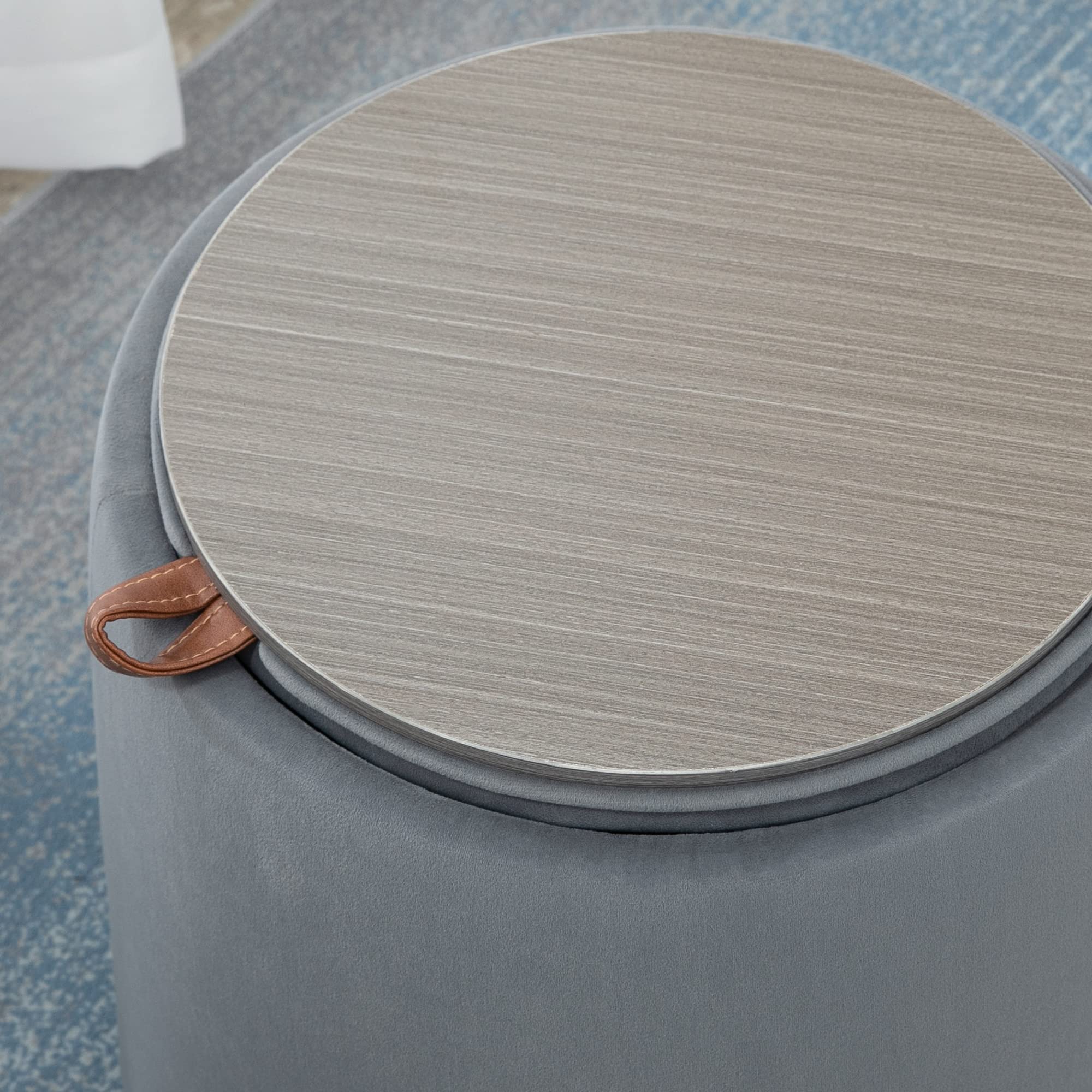 HOMCOM Pouf Coffre Rangement, Tabouret Rond avec Couvercle réversible, Pouf Repose-Pieds en Tissu Velours givré, pour la Chambre à Coucher, entrée, Salon, Charge 150 Kg, Ø 44 x 47,5 cm, Gris