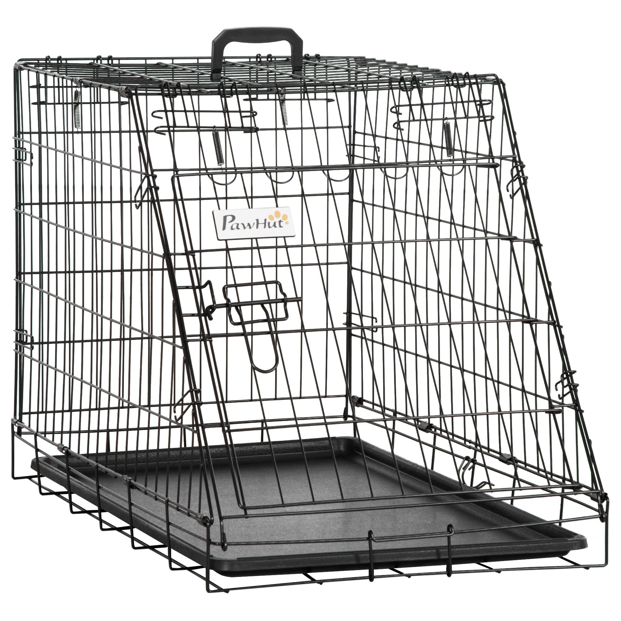 Pawhut Trapeze Collapsible Dog Pet Travel Box Cage 78 x 47 x 55cm Black 78 cm L x 47 cm W x 55 cm H