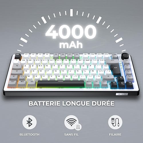 The G-Lab - KEYZ ELITE 300 WG - Wireless Gaming Keyboard - AZERTY FRENCH Layout - Hot-Swappable Mechanical Keyboard with Pre-Lubed Switches, 5-Layer Gasket, Tri-Mode 2.4G/BT/Wired, RGB&Macros, Win/Mac - 4