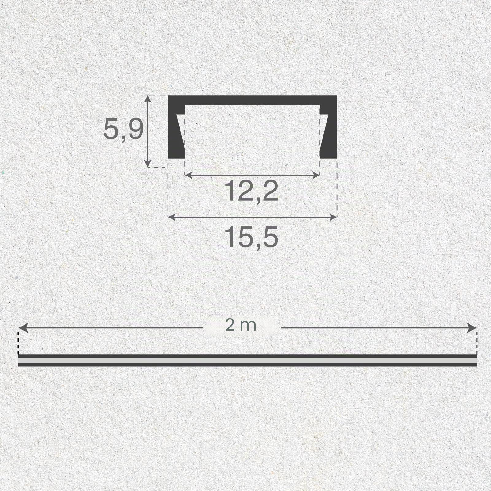 Eurocali 10x Profili da 2 metri (20mt) in Alluminio grigio per Strisce LED Schermatura Opaca ingombro max striscia led 12.2mm - 15.5 x 5.9