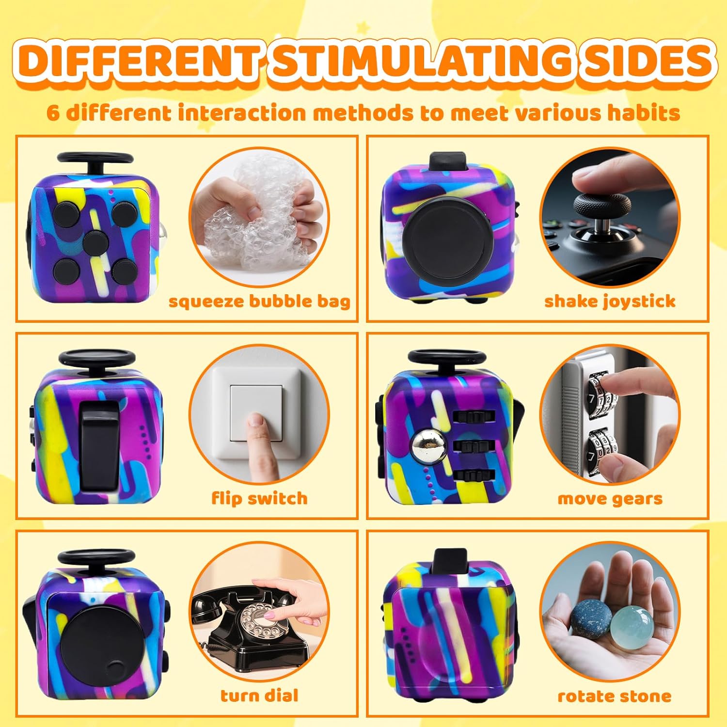 6 Pack Fidget Cubes Infinity Cube Toys for Adults & Kids, Multi-Sided Sensory Anxiety Relief Toys for ADD, ADHD, OCD, Autism, Cool Handheld Fidget Gadgets for Stress and Focus (Mix)
