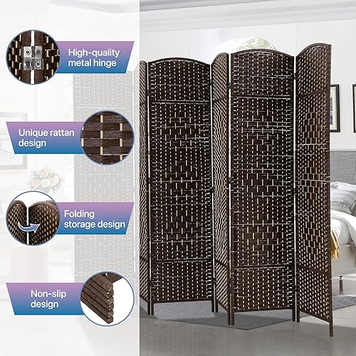 Miniatura 3 de Divisor de habitación plegable de 6 paneles, pantallas de privacidad de 6 pies de alto, divisor de pared portátil para interiores, pantalla de