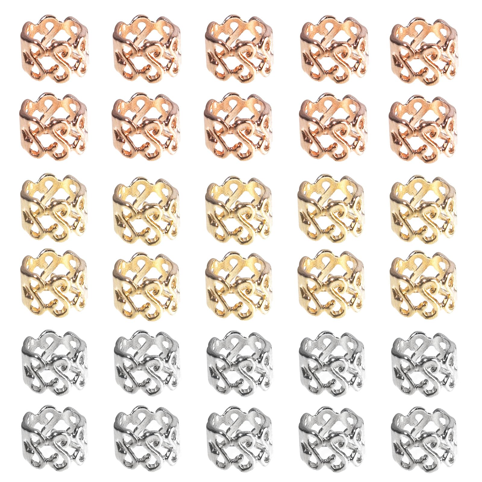 AZWOOD Dreadlock - Accesorios para rastas de metal, 30 unidades, espirales para el pelo, anillos trenzados, perlas trenzadas, accesorios para el cabello para hombres y mujeres (oro, oro rosa, plata)