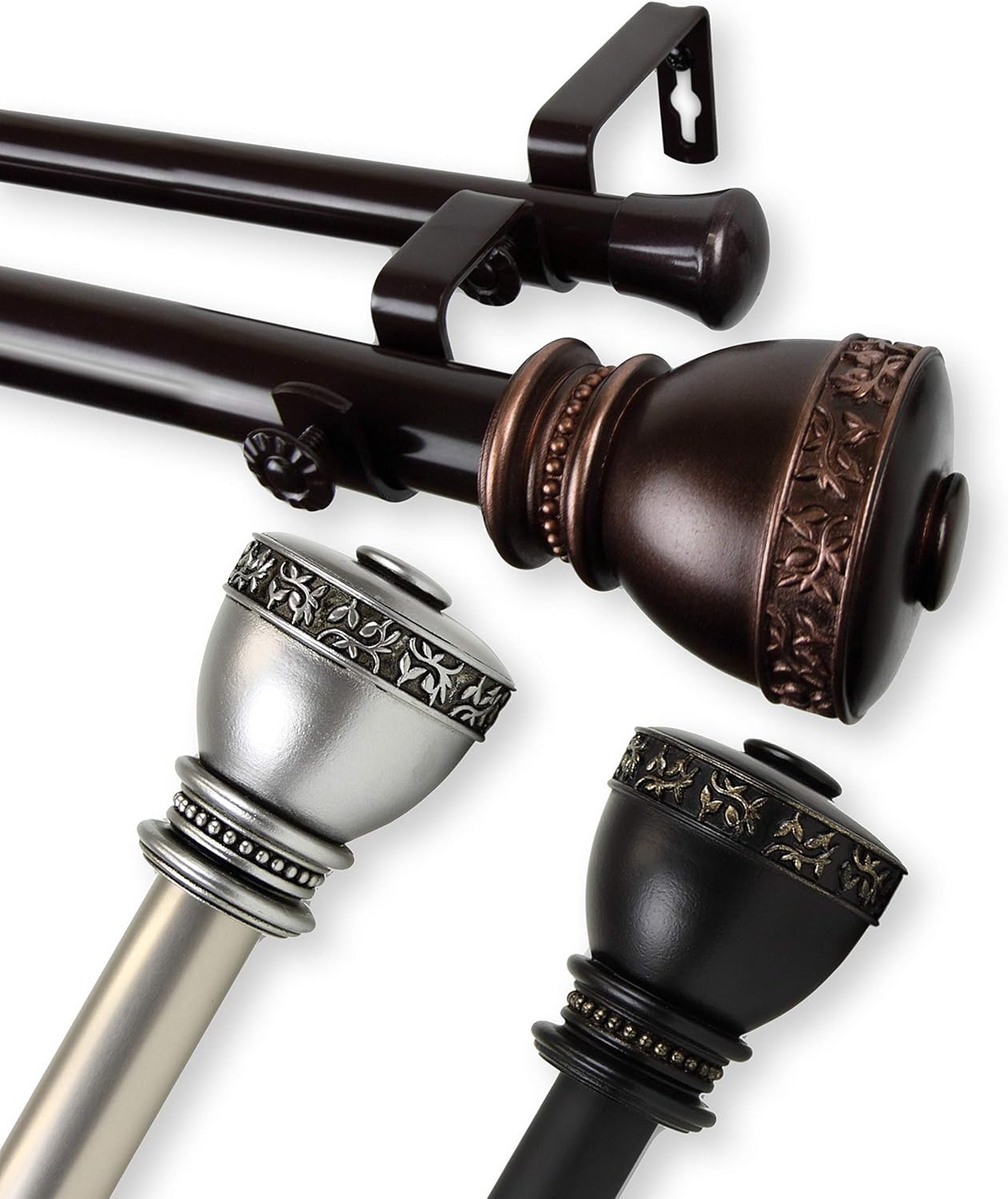 Tahlia 1 inch Diameter Adjustable Double Curtain Rod Bronze 28 to 48 inches Bronze Finish