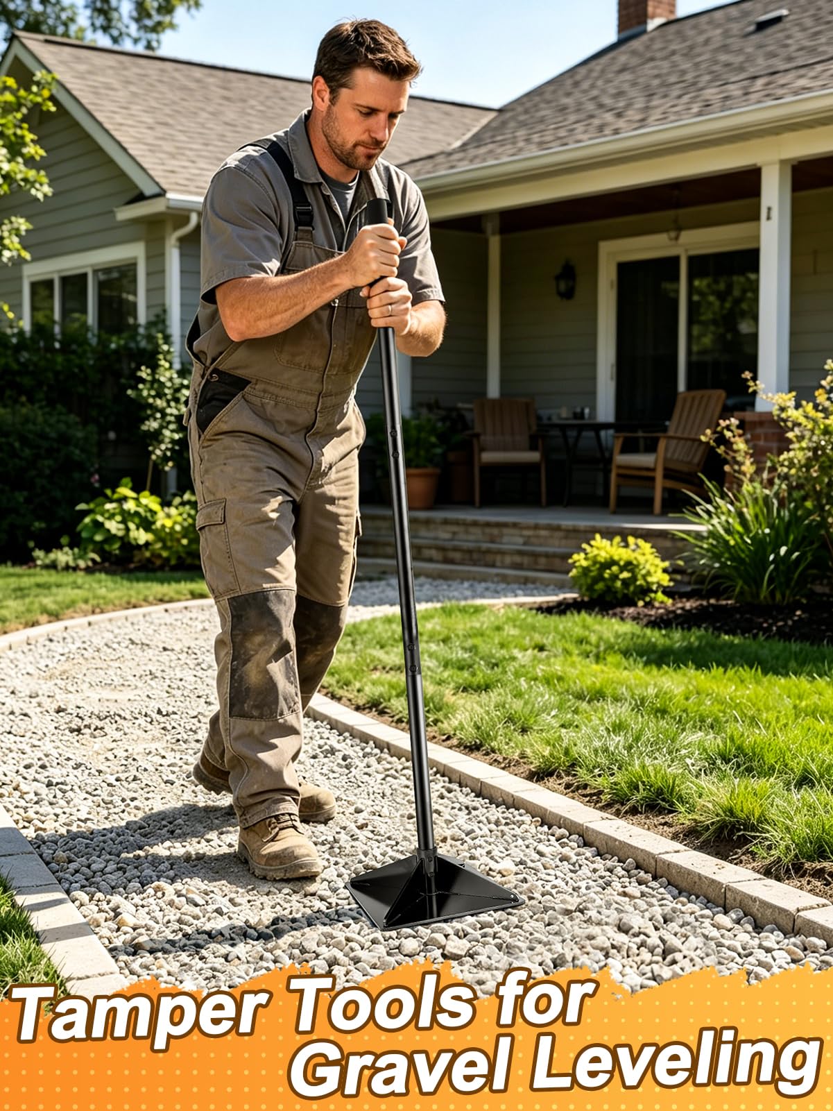 Robuster Stahl-Stampfer, 25,4 x 25,4 cm, Handboden-Tamper für Landschaftsgestaltung für Boden- und Kies-Nivellierung – ergonomisches Tamper-Design, insgesamt 122 cm
