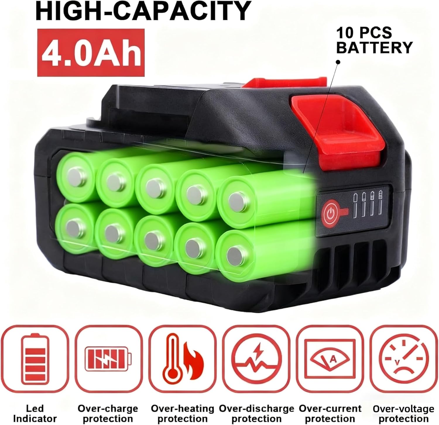 S7 21V Lithium Ion Battery - 4.0 Ah Rechargeable Battery with Led Indicator Compatible with Mini Electric Chain Saw 4 Inch/ 6 Inch, Leaf Blower - Image 3