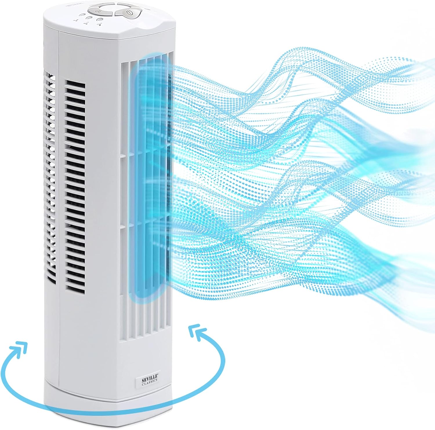 Seville Classics UltraSlimline Oscillating Tower Fan with Fresh Air for Indoor, Bedroom and Home Office Use Bladeless Quiet Cooling, 17" 3-speed, White