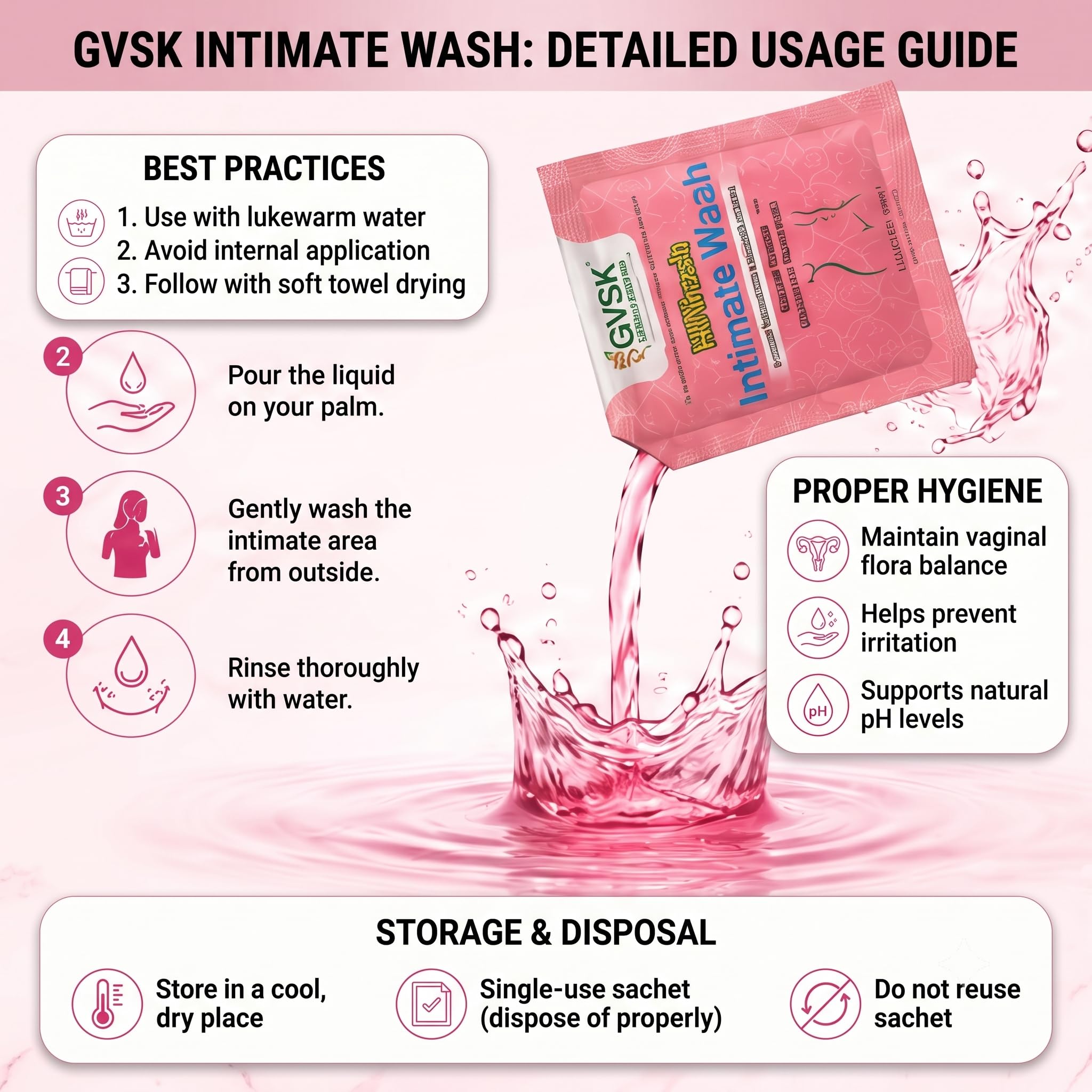 GVSK KIWash Intimate Wash for Women with Curcumin, Aloe Vera, Tea Tree Oil & Lavender Extract - pH Balanced Feminine Hygiene Cleanser for Odour, Itching, Irritation & Freshness - 30 Sachets x 5 ml 1