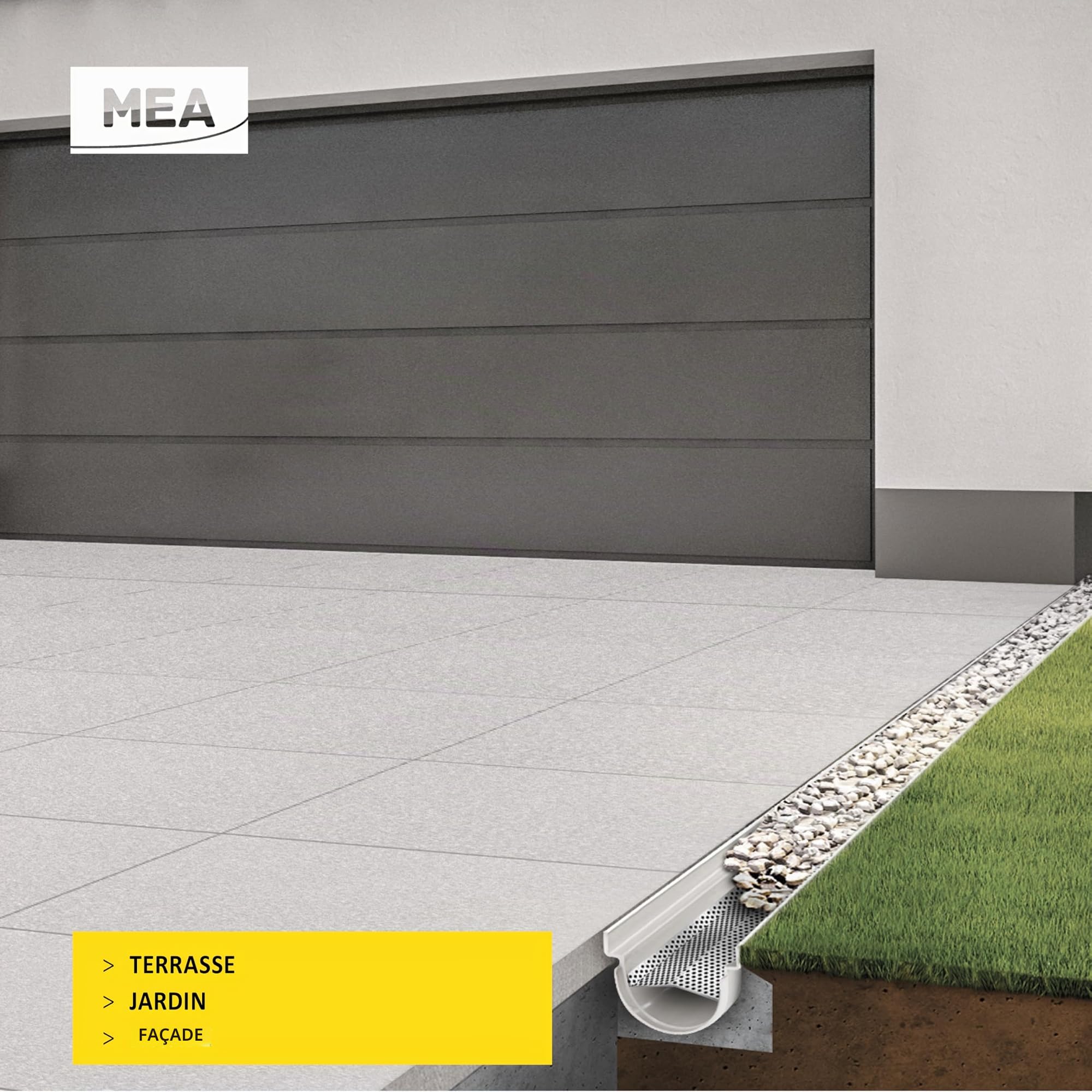 MEA Pack de 3 Caniveaux Extérieurs Décoratifs DECOSTONE – Tôle Perforée en Acier Galvanisé – Évacuation des Eaux ou Passage de Câbles – Passage Piéton – Largeur utile 10 cm