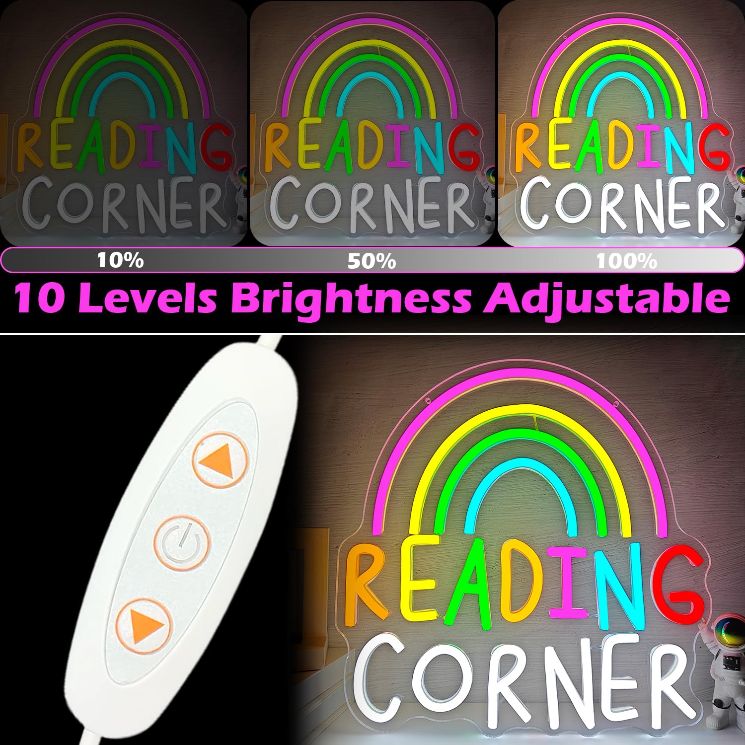 Letrero de neón de esquina de lectura para aula, luz de neón para escuela, biblioteca, letrero LED para oficina, lectura, letras, luces LED de neón para decoración de pared, leer libros, arte de pared