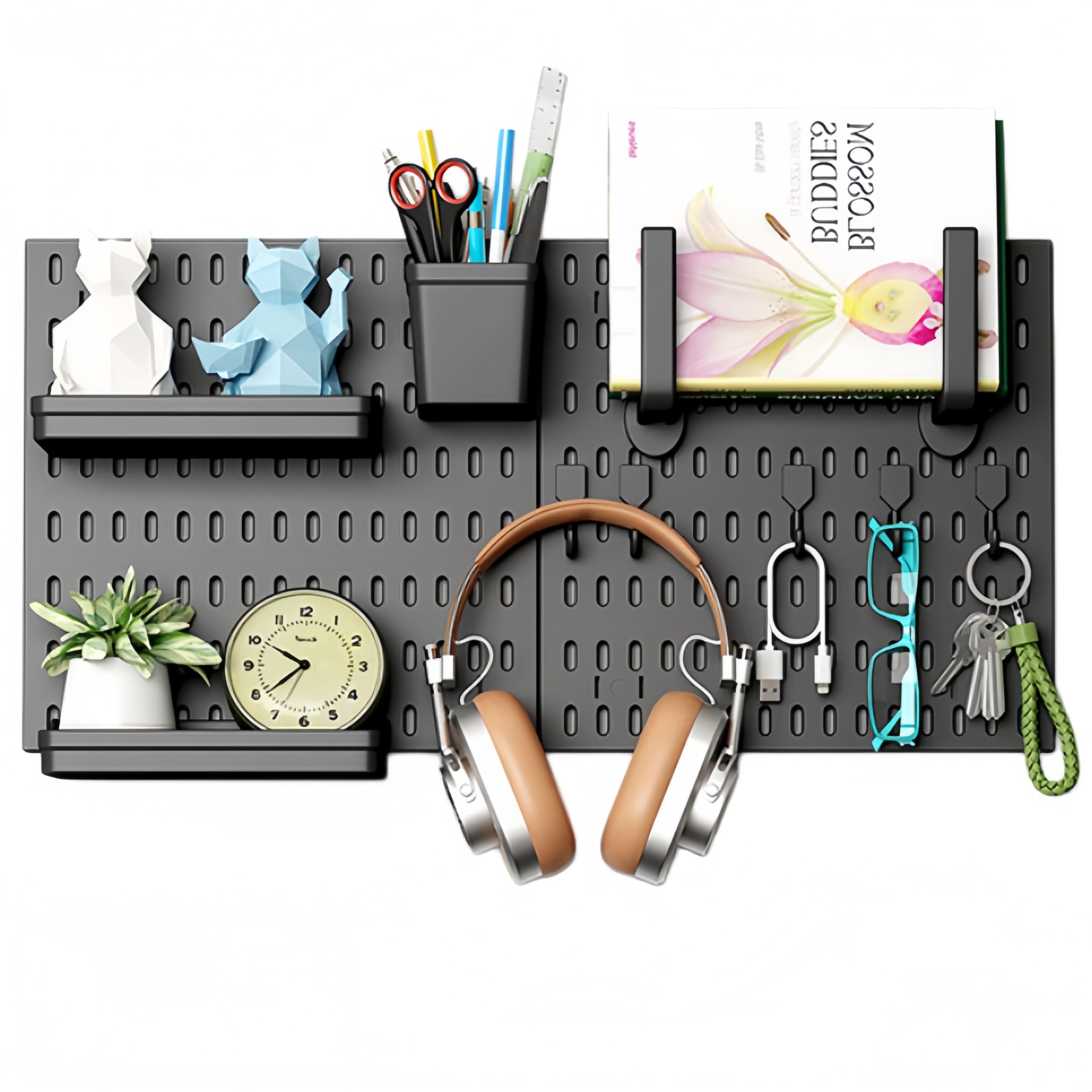 SKYFREIGHT Pegboard Wall Organizer Kit,Easy Installation,PP Plastic Pegboard Panels,Heavy Duty Peg Board for Walls Home, Garage Tool Storage, Office Organization, Craft Room, Kitchen (Black, 12”x24”)