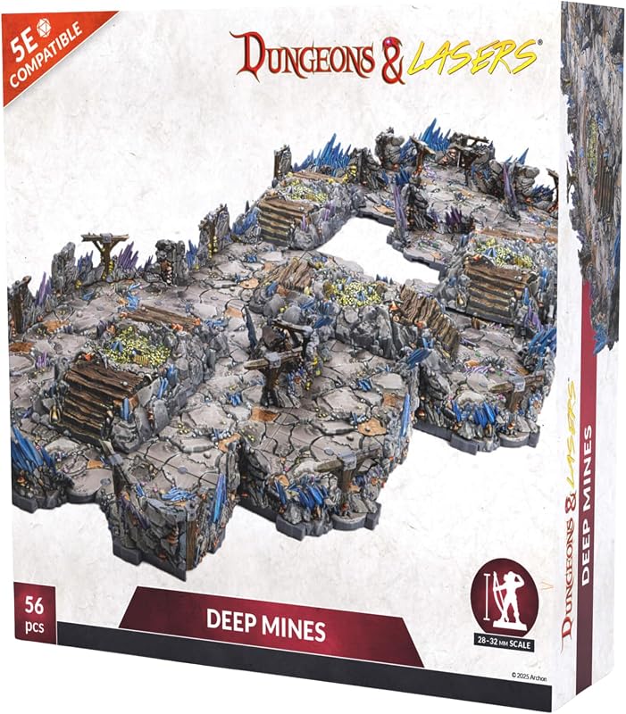 Dungeons & Lasers Deep Mines 56 pc DND Terrain Set from Archon Studio | 5E Compatible for Use with D&D and Tabletop RPG Games, Unpainted, Assembly Required, for Ages 14 Years +