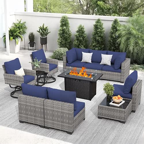 FHFO 11 Pieces Patio Furniture Set with Swivel Chairs &