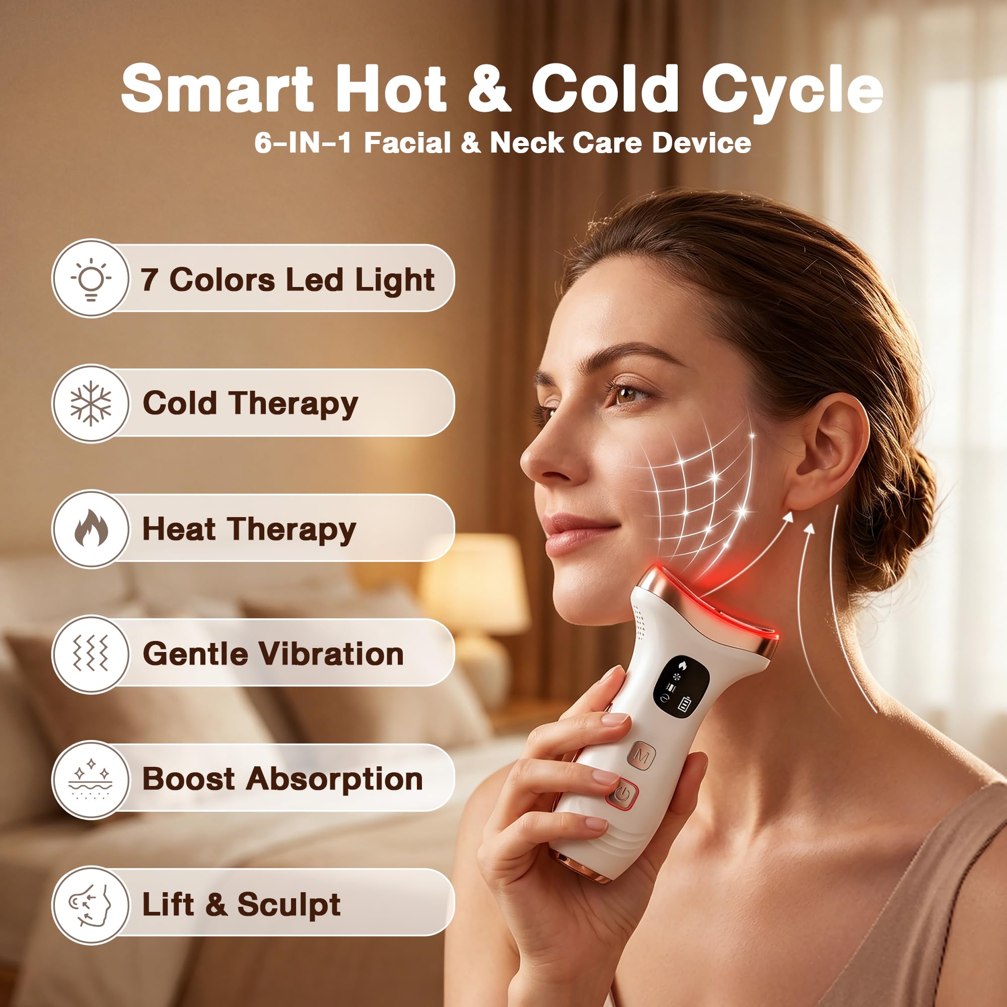 Facial Massager for Face & Neck, 7-in-1 Gua Sha Beauty Wand