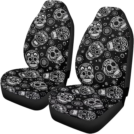 Mandala Sugar Skull Print Blanket Car Seat Covers,Thick Absorb Sweat Bucket Vehicle Seat Covers Full Set,Universal Fit Car Accessories for SUV Van Truck