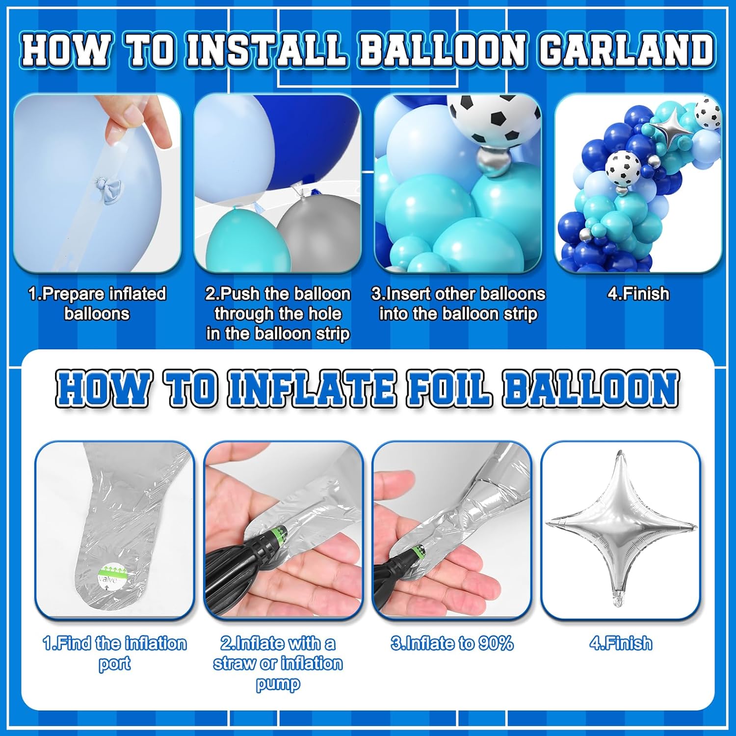 Soccer 7th Birthday Decorations for Boys, Royal Blue Teal Light Blue Balloon Garland Arch Kit with 40 Inch Blue Number 7 Balloon Tower, Soccer 7th Birthday Balloons for Kids Football Theme Party - Image 6