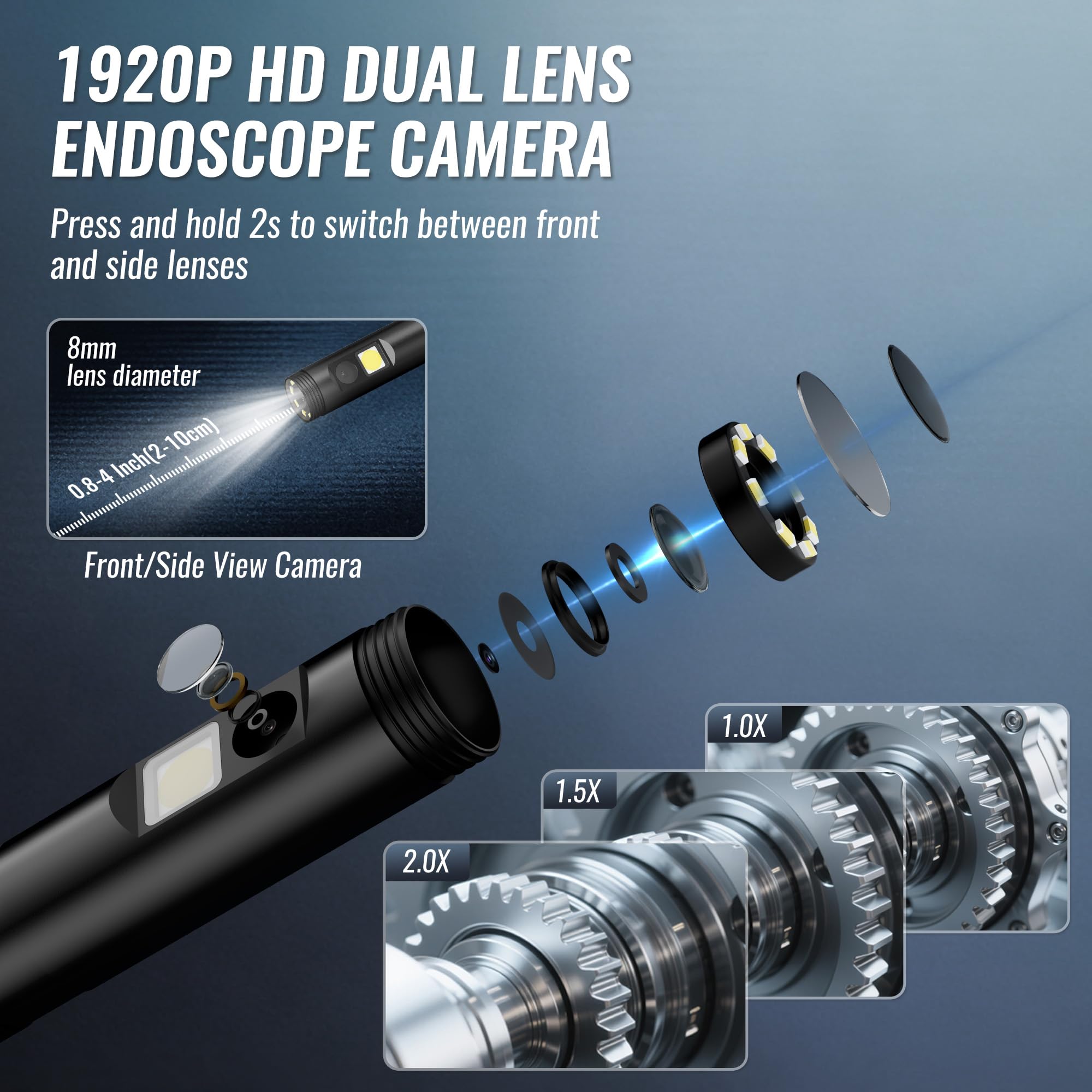 WORKPRO Cámara Endoscópica 1080P HD, Pantalla IPS 4,3", Boroscopio Digital Industrial con Tarjeta TF 32 GB, 8+1 LEDs, Cable Semirrígido 5M, IP67 para Inspección de Tuberías y Automóvil