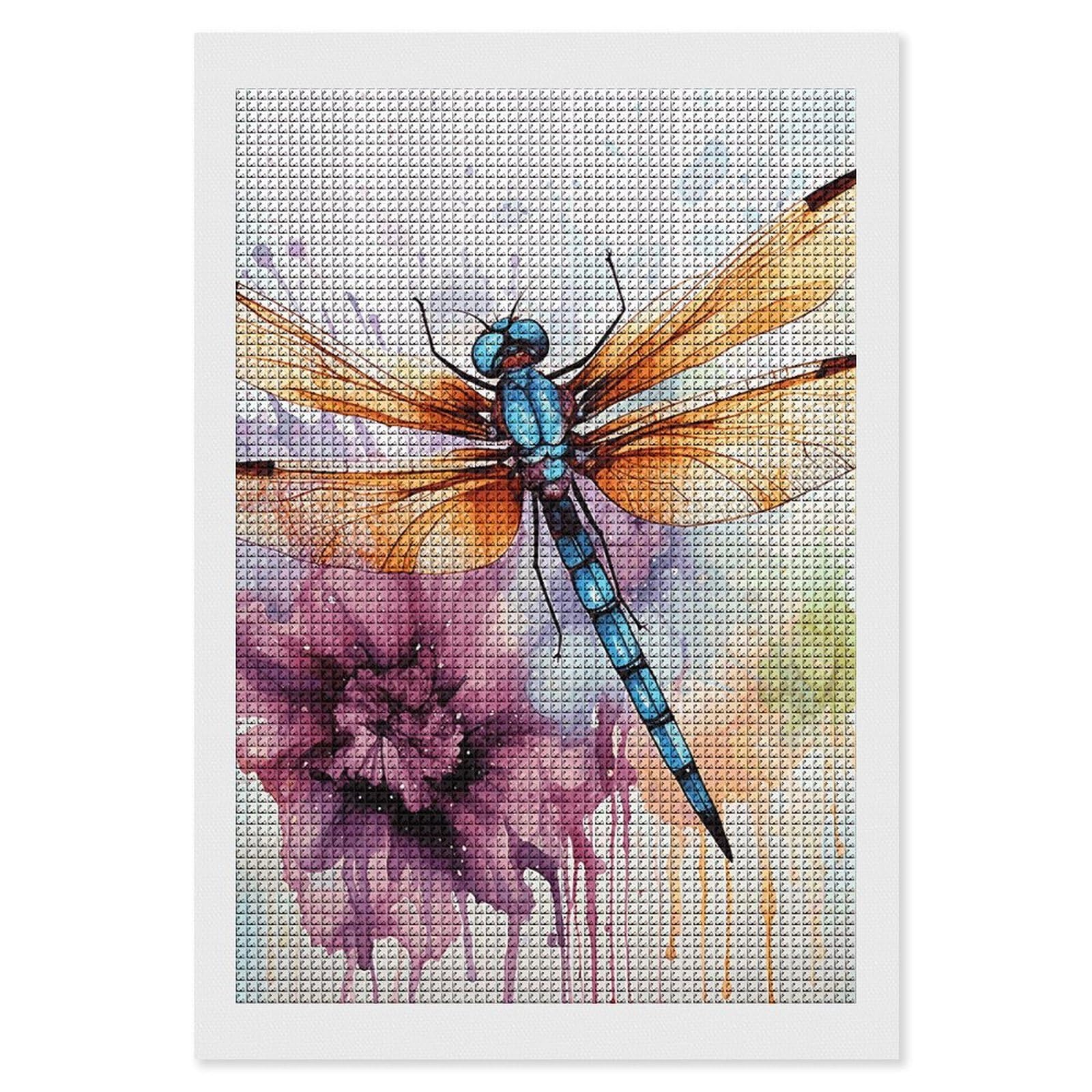 Dragonfly Watercolor Painting Diamond Art Kits for Adults, DIY 5D Diamonds Painting Kits for Beginner, Round Full Drill Diamond Dots Painting, 8"x12" Diamonds Pictures Gem Art and Crafts Wall Decor