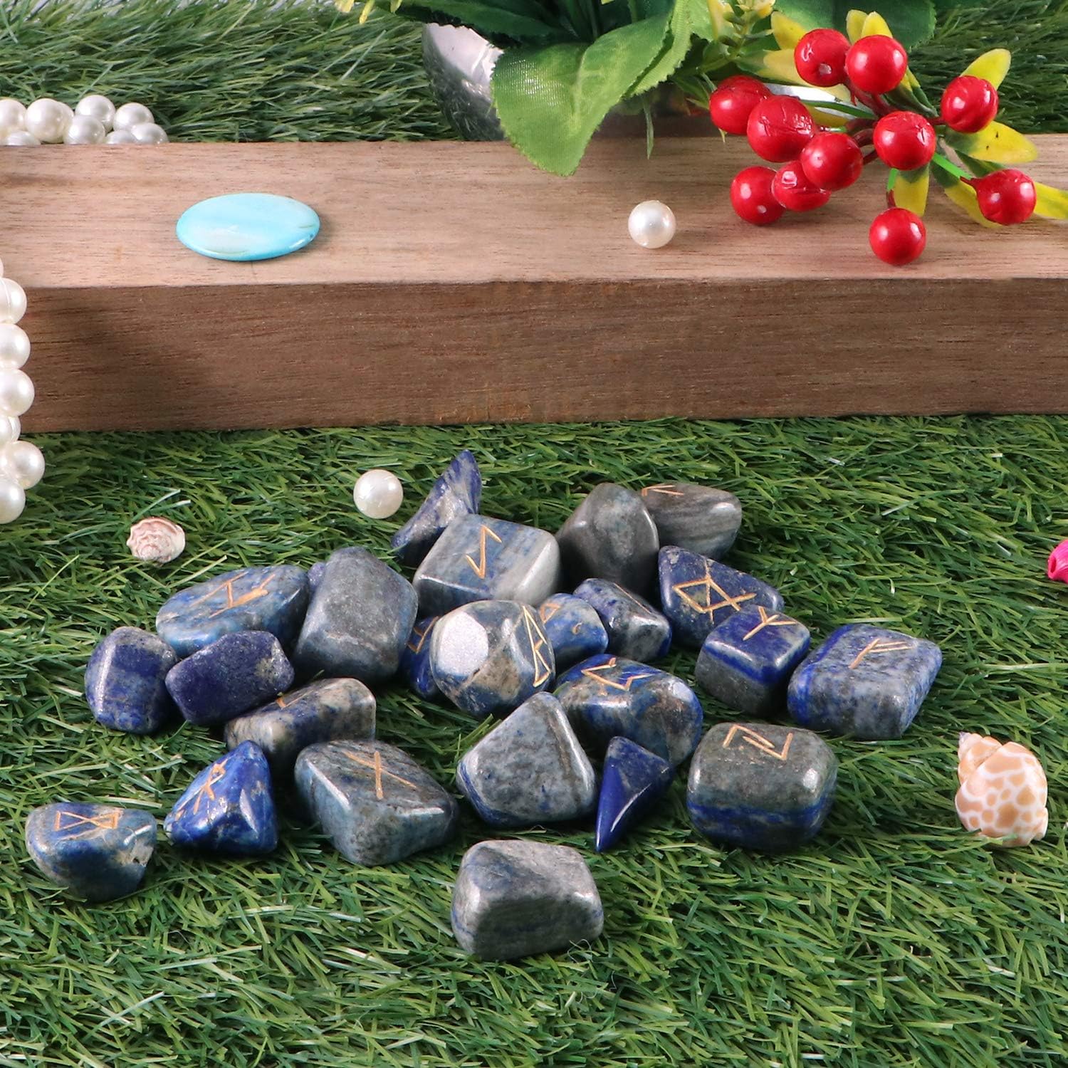 cosynee Healing Gemstone Rune Stones with Pouch (Lapis Lazuli) : Home & Kitchen