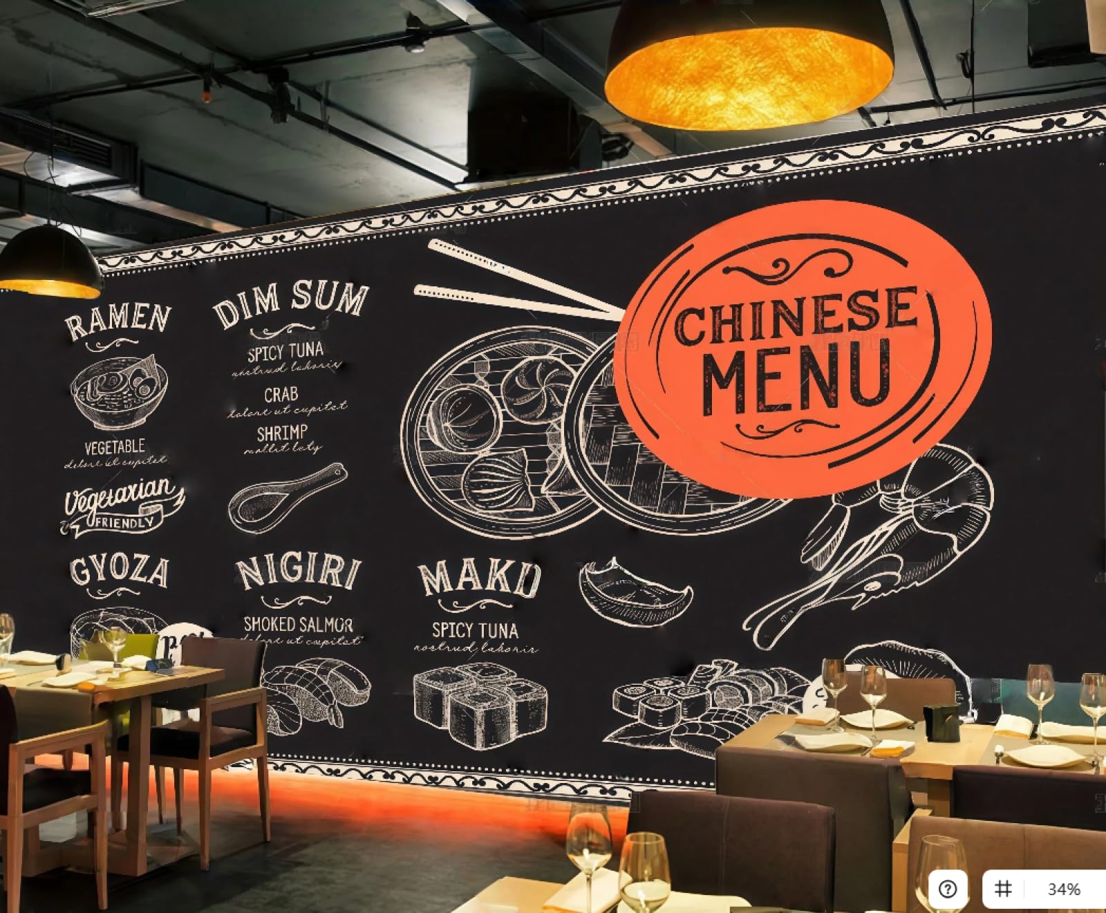 XDOUBAO Wallpaper Fashion Blackboard Hand-Painted Black and White Menu Gourmet Snacks Afternoon Tea Western Restaurant Background Wallpaper Coffee Shop Mural,3D,150x105cm