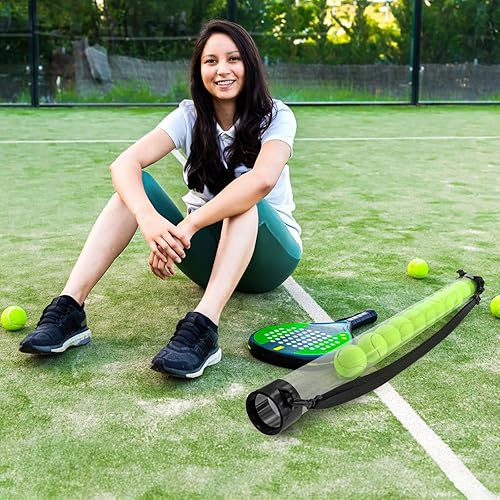 Miniatura 6 de Hiceeden Paquete de 2 tubos de recogida de pelotas de tenis con correa, agarrador de tubo de pelota de tenis, tubo colector de tolva de pelota de