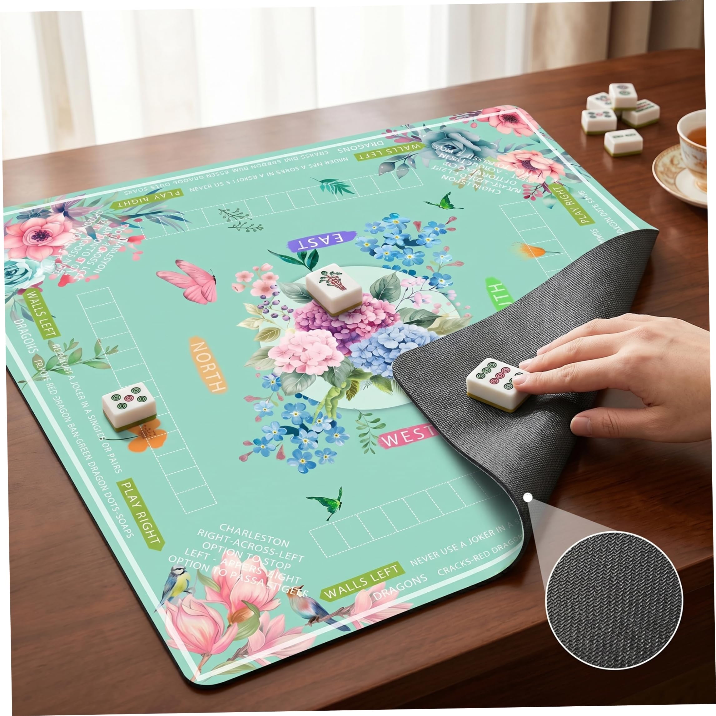 Mantel Mahjong, 31, 5 x 31, 5 pulgadas, absorbente de agua, antideslizante, color verde floral