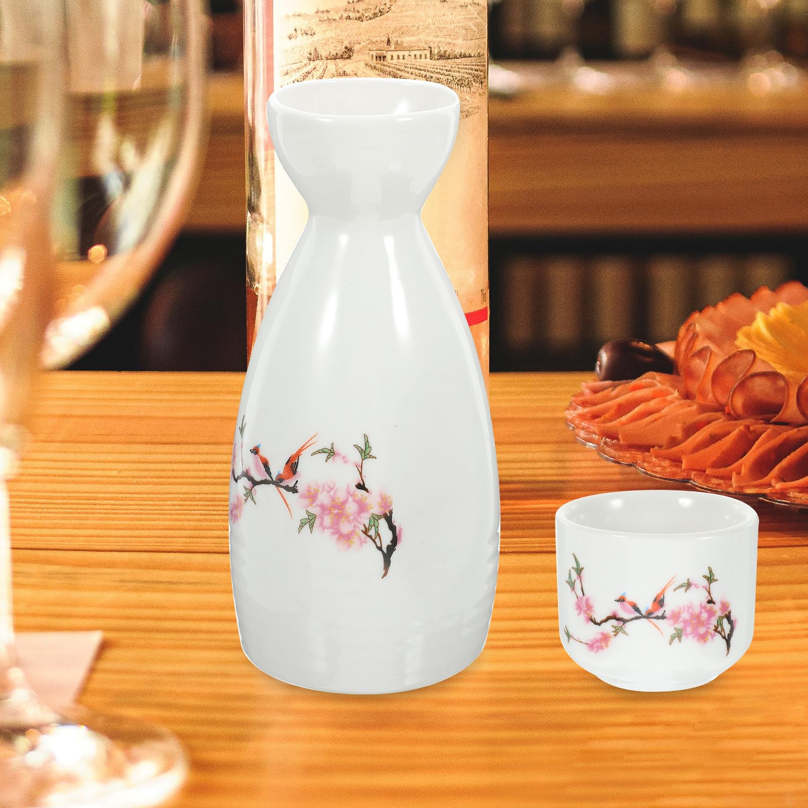 Gatuida Set 7 Pezzi Tradizionale Pentola per Sakè e Tazze in Ceramica Giapponese, Bollitore Collo Stretto e Bocca Larga, Resistente e Lavabile in Lavastoviglie, per Degustazione Sakè