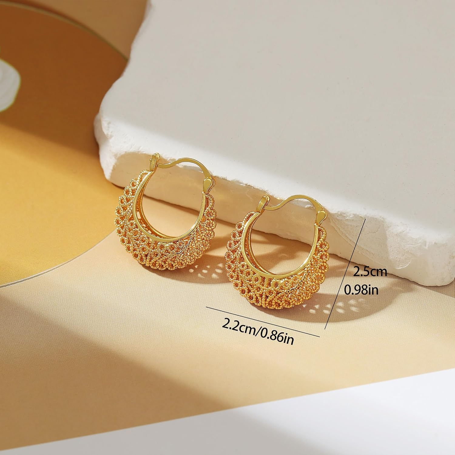 Filigree Gold Hoop Earrings Vintage Small Earrings for Women - Image 3